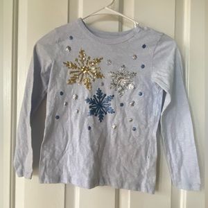 Crewcuts Light Blue Tee Sparkly Snowflakes